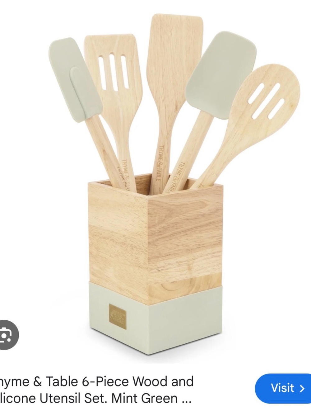 6-Piece Mint and Wood Serving Utensil Set